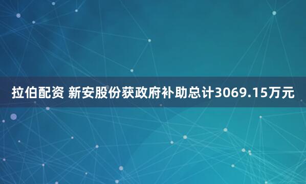 拉伯配资 新安股份获政府补助总计3069.15万元