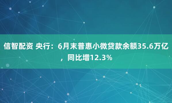 信智配资 央行：6月末普惠小微贷款余额35.6万亿，同比增12.3%