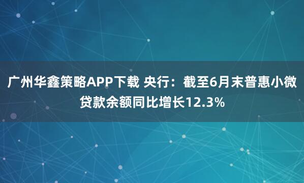 广州华鑫策略APP下载 央行：截至6月末普惠小微贷款余额同比增长12.3%